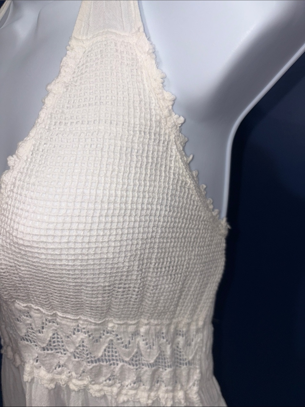 Sea Spice- Ivory Cotton Crochet Halter Maxi Dress Size Medium - Picture 8 of 16